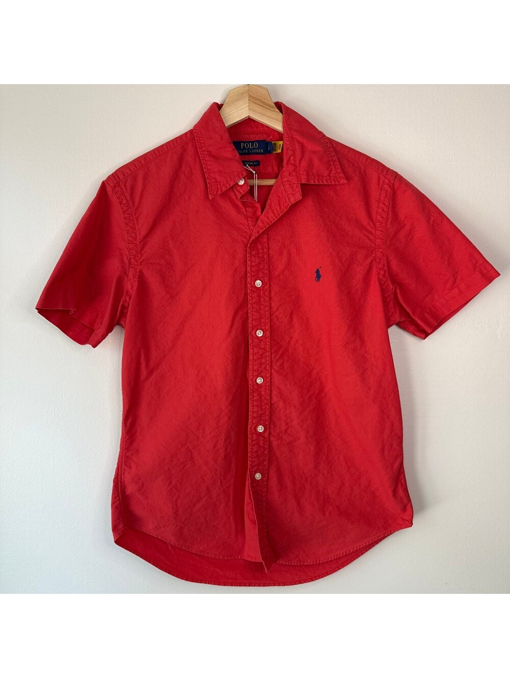 Polo Ralph Lauren Vibrate Red Short Sleeve Classic Fit Button Up Shirt Small